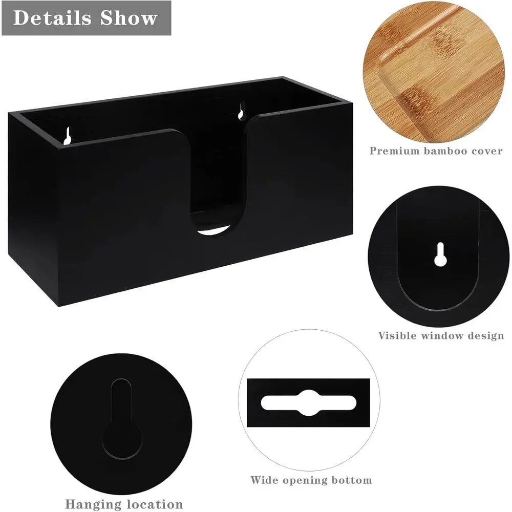 Wall Mount Paper Towel Holder Wood Dispenser Kitchen Napkin Storage Bamboo Top